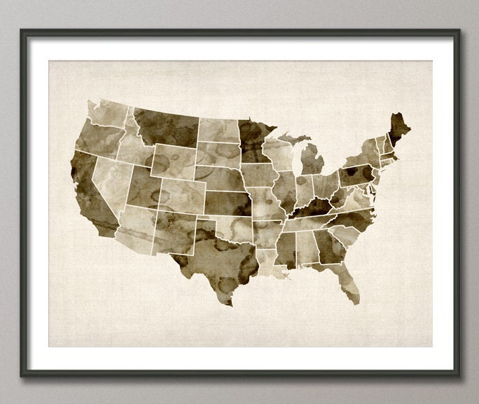 Watercolor United States Map (USA), Art Print 18x24 inch (532)