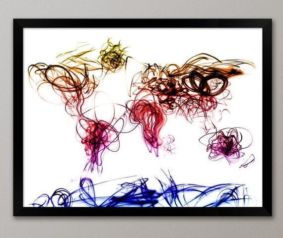 Light Writing Map of the World Map, Art Print 18x24 inch (96)