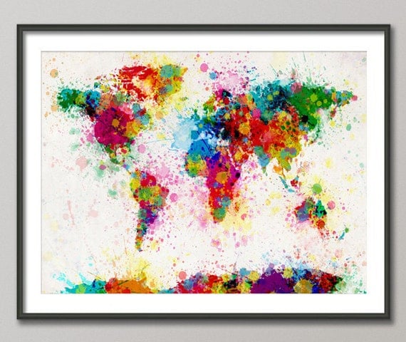 Paint Splashes Map of the World Map, Art Print 18x24 inch (168)