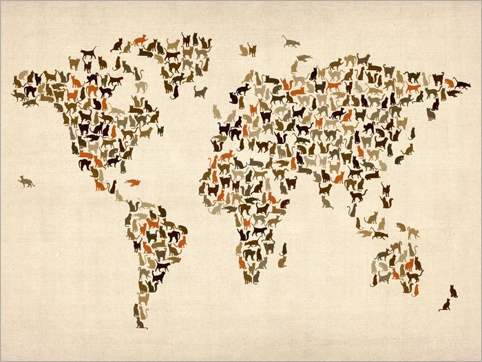 Cats Map of the World Map, Art Print, 18x24 inch (180)