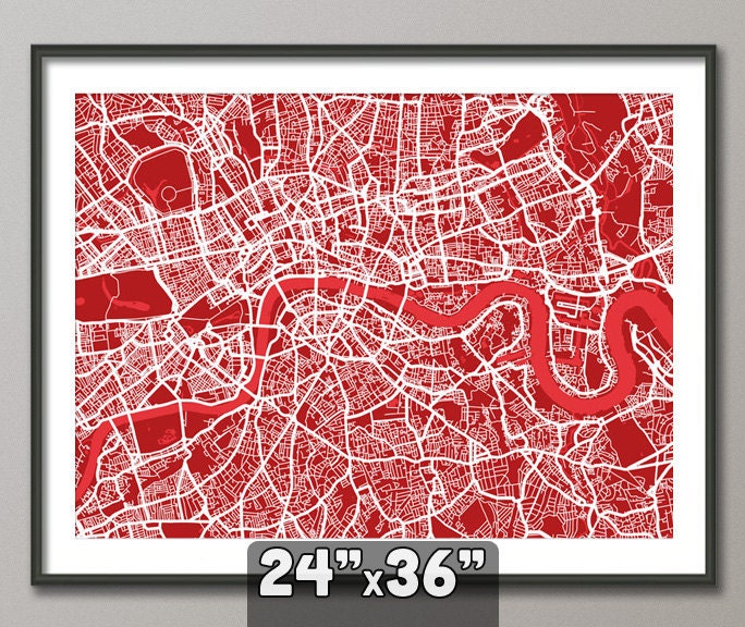 London England Street Map, Art Print 24x36 inch (836) - custom colours available