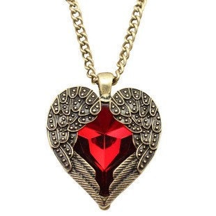 Angel wings red heart pendant necklace