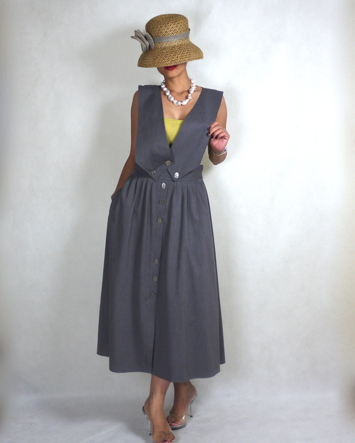 SALE -- Vintage Egyptian Jumper Suspender Dress/ Pinafore Dress