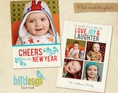 INSTANT DOWNLOAD - Holiday Card Photoshop Template - New Cheers- E248