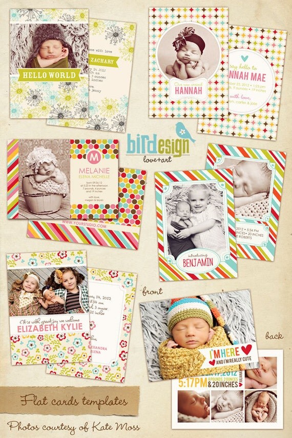 INSTANT DOWNLOAD - Birth announcement cards templates - Bright Hello - E309