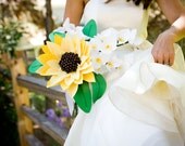 Fun Paper Flower Orchid and Sunflower Wedding Flowers/ Bridal Bouquet--summer/fall