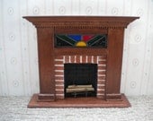 dollhouse miniature Fireplace with Stain Glass