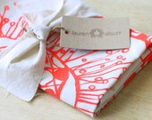 Dish Towel Tea Kitchen Polka Dot Flower Coral Orange Cloth Linen Hand Printed Screen Print Hostess Gift Bride's Maid Single Towel