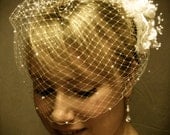 9 Inch - Russian Style Blusher Birdcage Veils - Adorned with White or Ivory Pearls