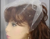 12 Inch Bridal Illusion Blusher Birdcage Veil - Adorned with Pearls