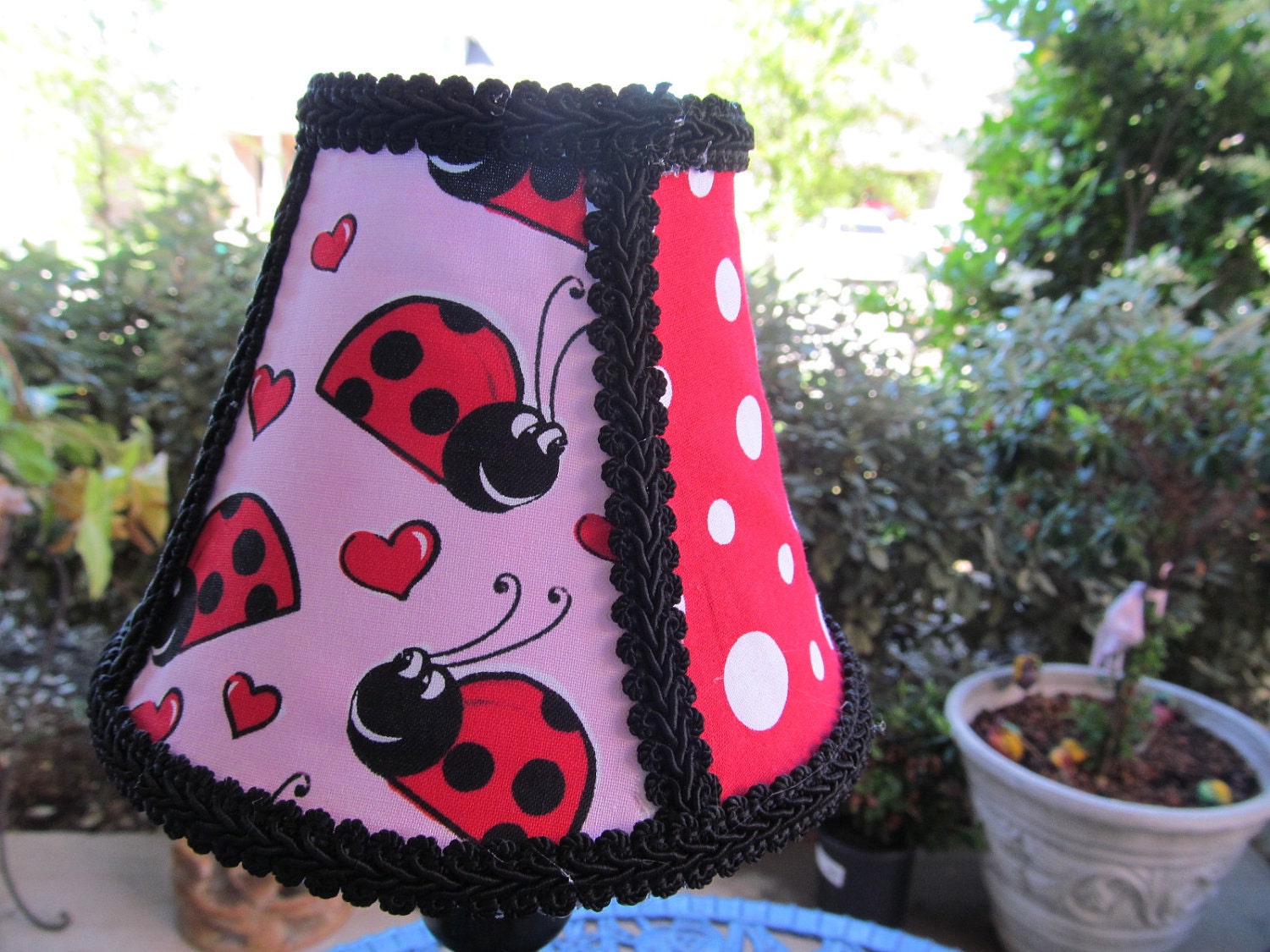 Lady Bug Pink Red and Black Polka Dot Mini Lamp Bell Shade