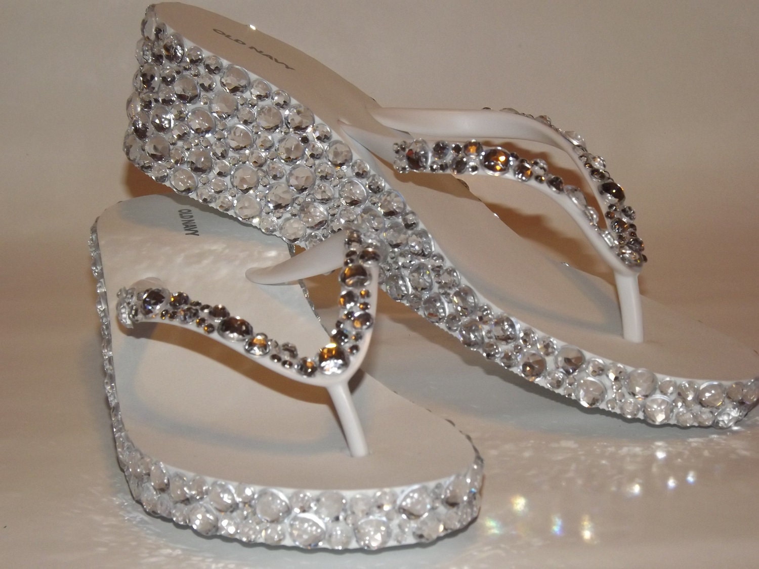 Rhinestone Bling Flip Flop Wedge Sandals Bridal Wedding