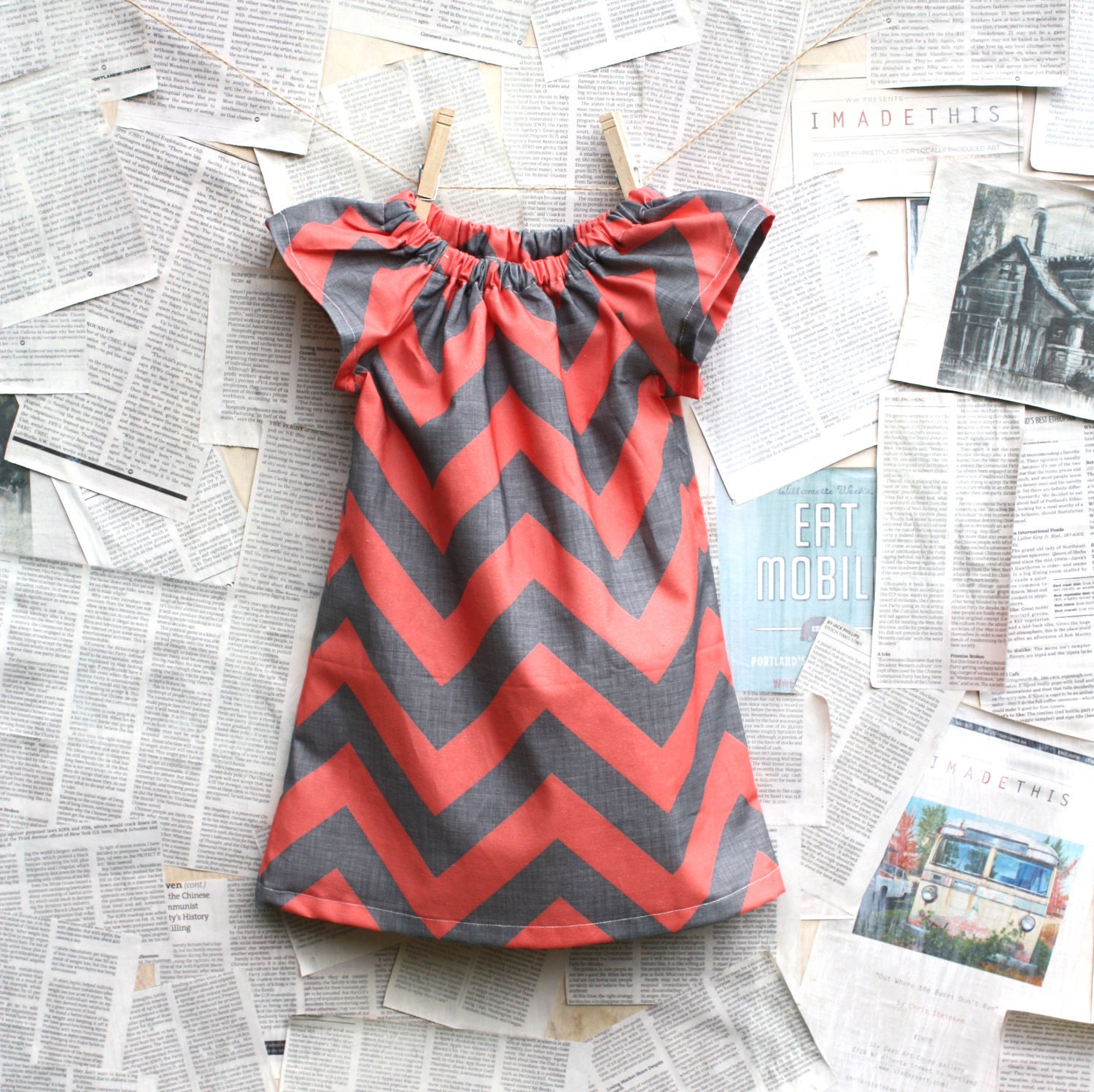 Coral and Gray Chevron Shift Dress // 6 months - 10 years