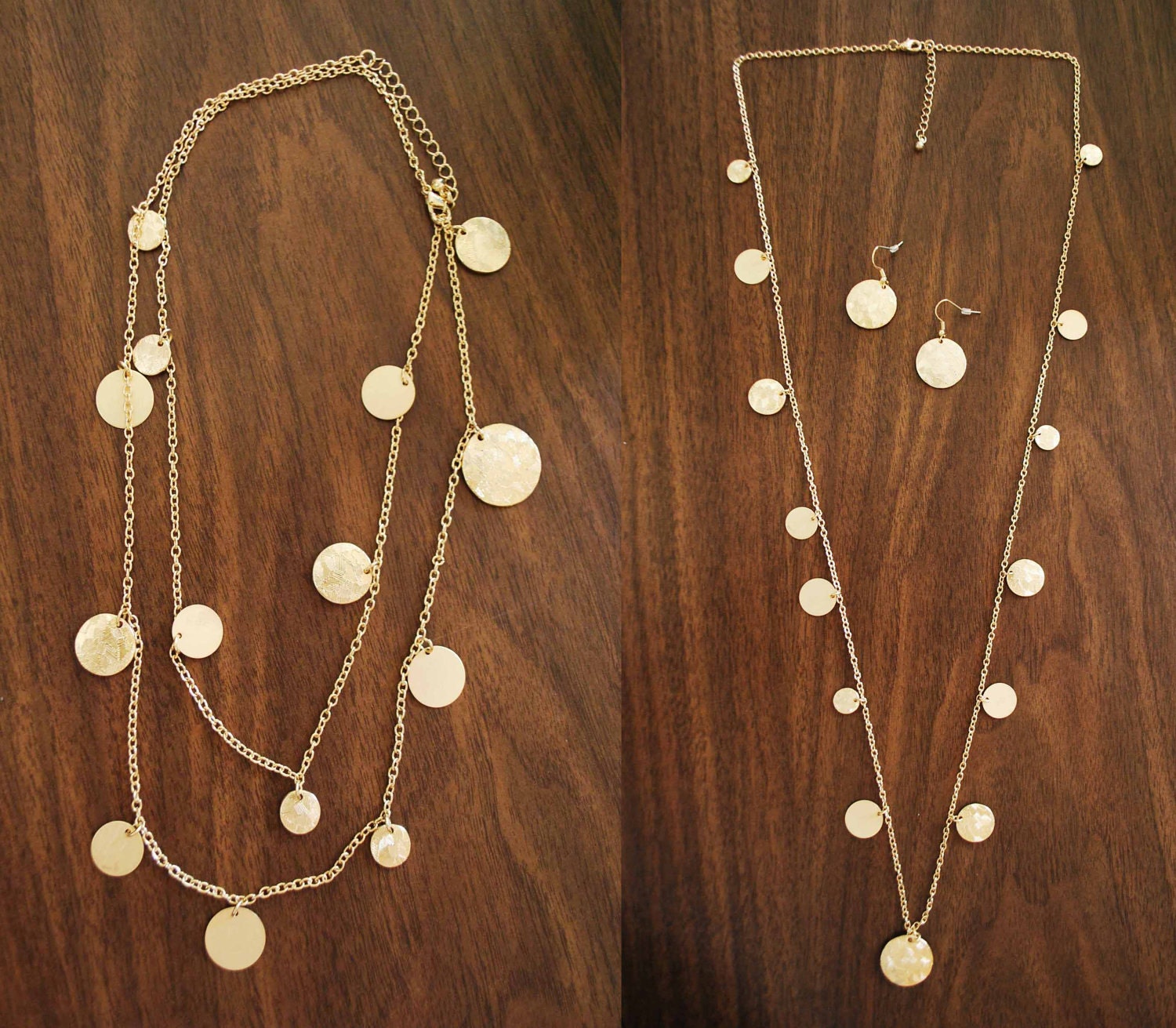 TINY DISC LONG gold necklace....sale.