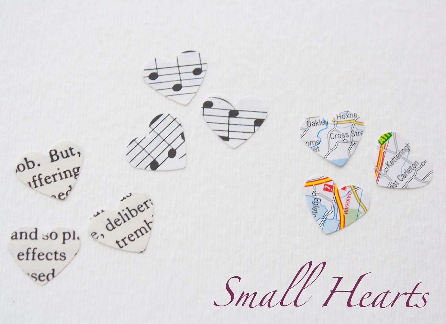 Heart Punch Confetti - made from upcycled maps, sheet music, & novels, or in choice of color