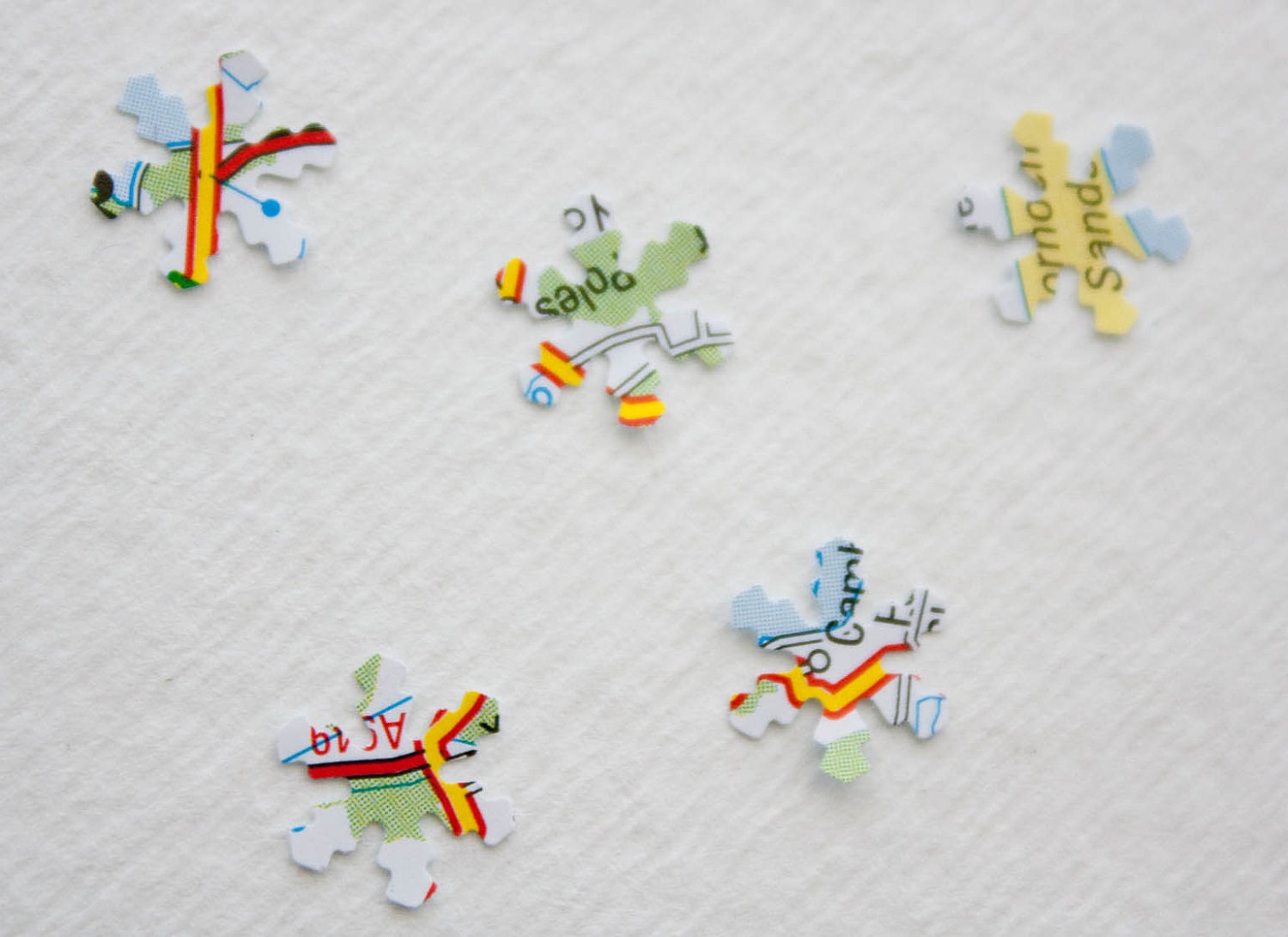 Snowflake Confetti - made from upcycled maps, sheet music, & novels, or in choice of color