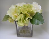 White and Green Rose and Hydrangea Arrangement