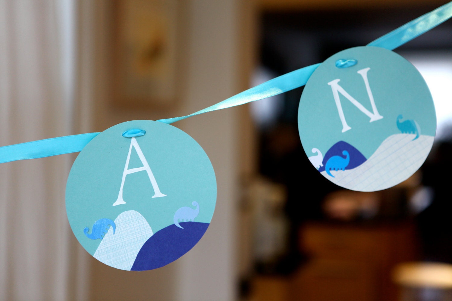 personalized, hand-painted name dinosaur garland