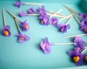mini crepe paper flower cupcake toppers - 24- purple