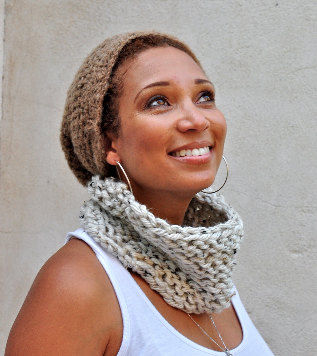 Knit Neckwarmer Cowl Circular Scarf Tweed- Ecofriendly