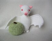 MADE TO ORDER Crochet Albino Fruit Bat Flying Fox Amigurumi Plush Toy with Green Apple