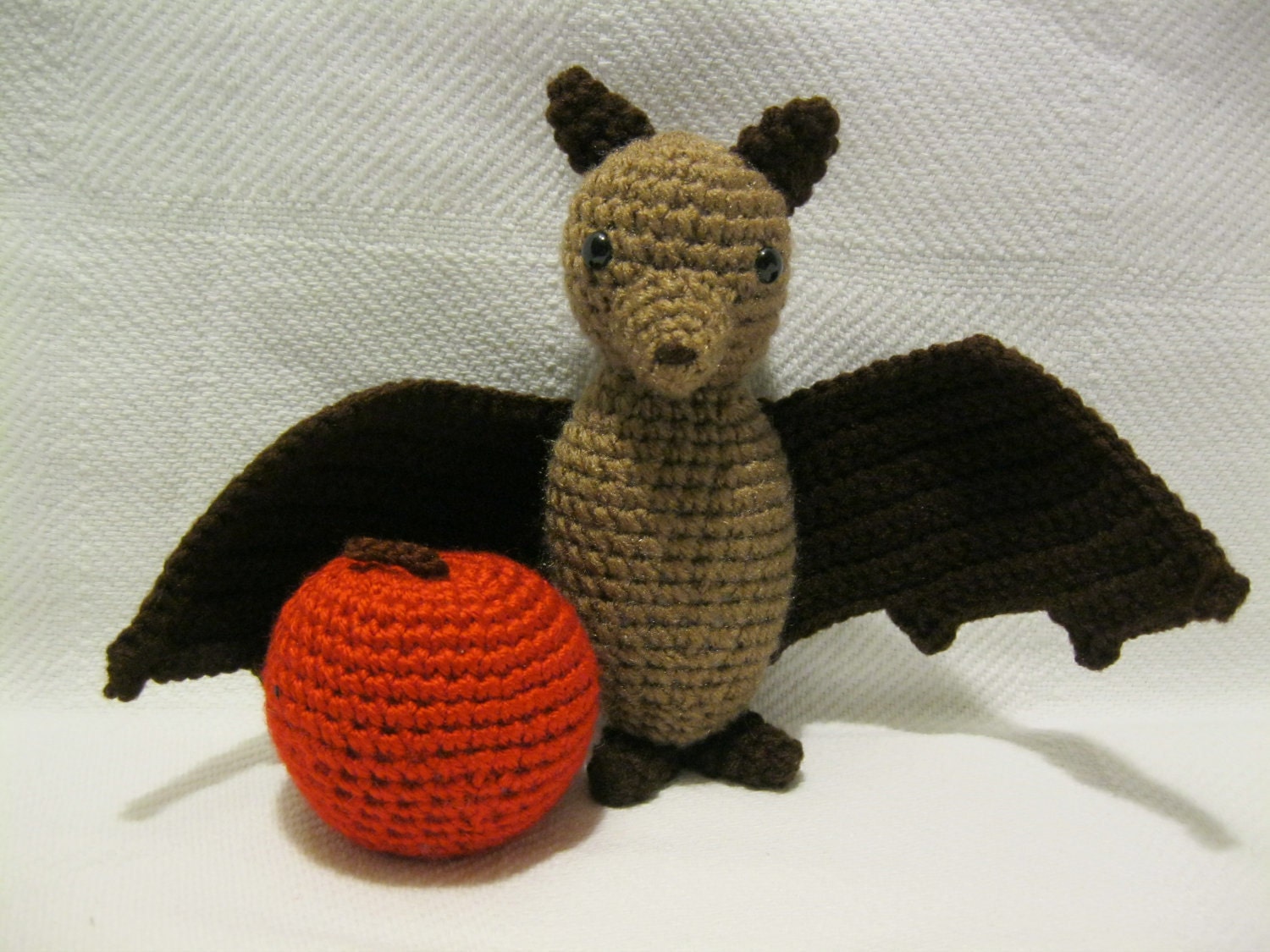 Custom Made to Order Crochet Fruit Bat Flying Fox Amigurumi Plush Soft Toy with Red Apple Green Pear Orange Pumpkin Fruit