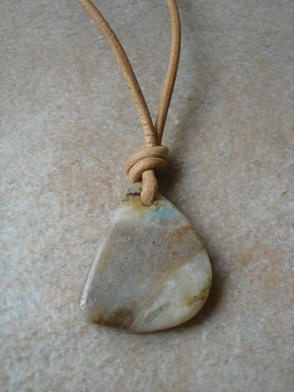 Amazonite and Tan Leather Tie On Necklace