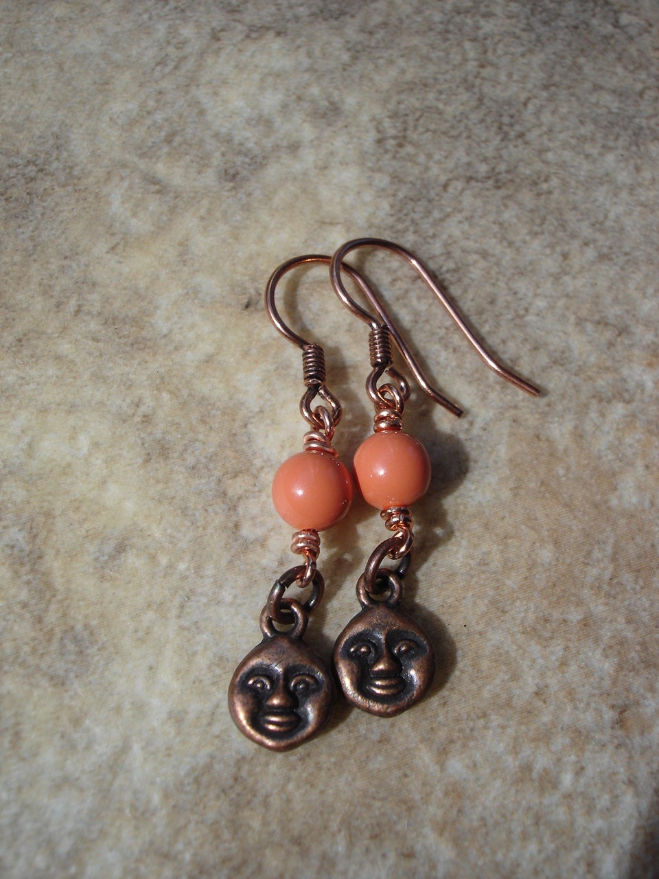Copper Moon and Swarovski Coral Pearl Earrings