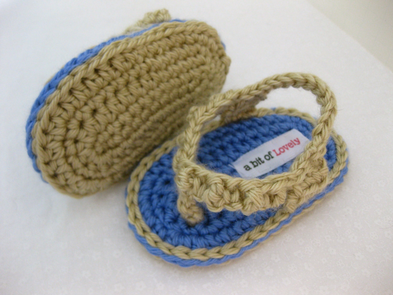 Baby Flip Flop / Shoes / Sandals Blue & Tan Crochet  - YOUR choice size newborn - 9 months - photo prop - children