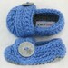 Baby Boy Shoes / Slippers / Booties Grey & Blue Button Crochet - YOUR choice size 0 - 12 months - photo prop - clothing