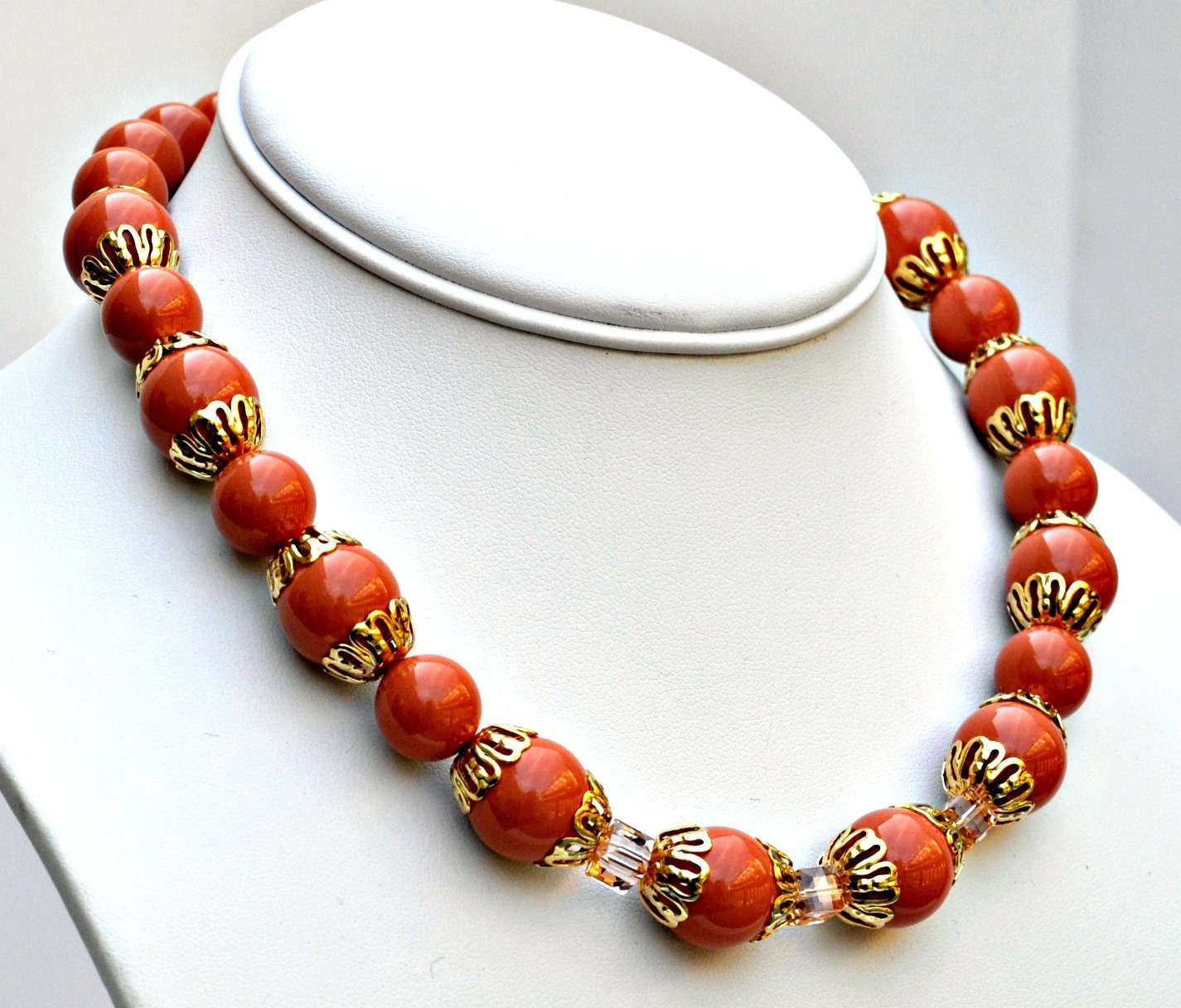 Coral Pearl Necklace Handmade Jewelry with Gold by