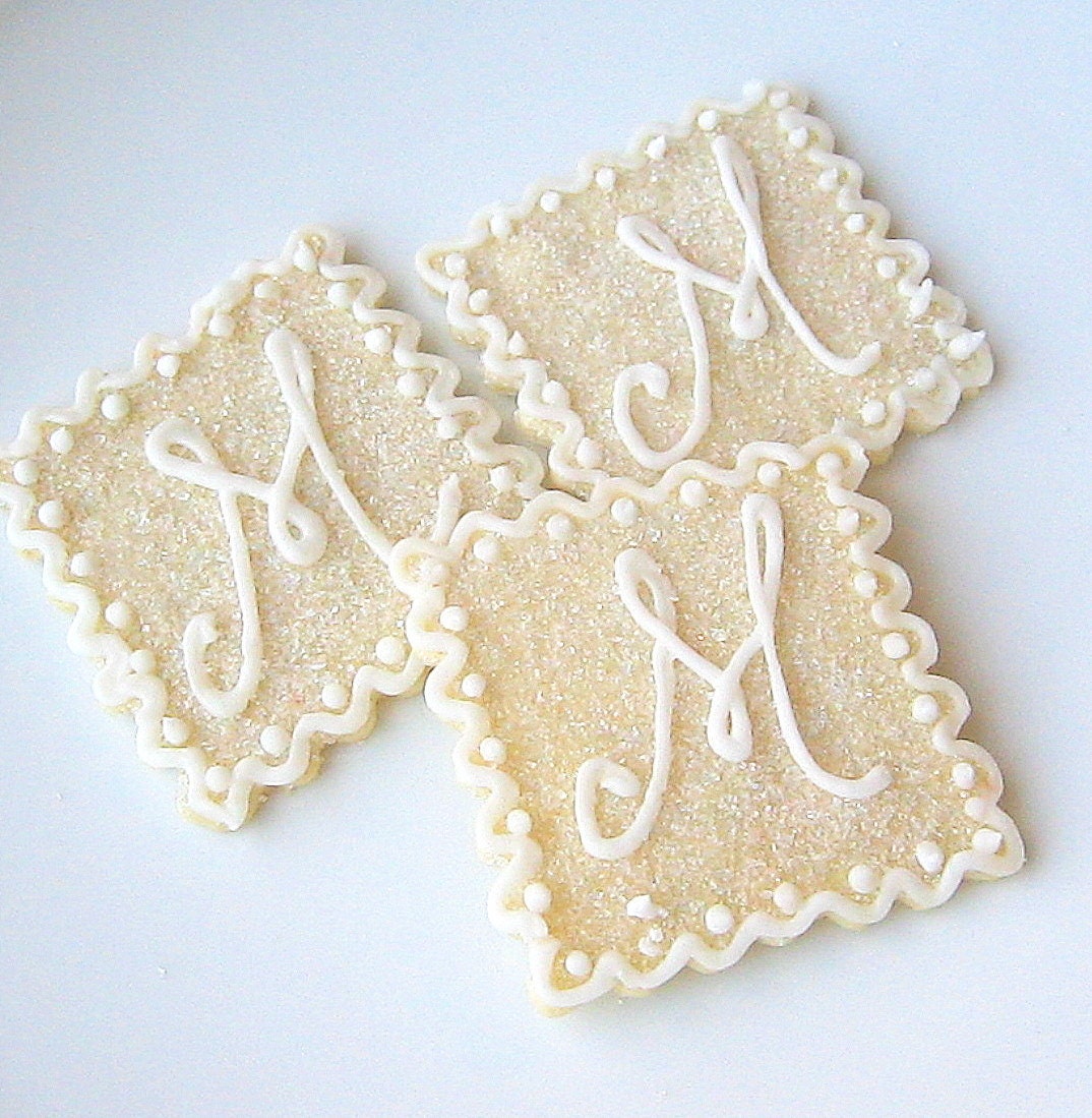Sugar Cookies Custom Monogram Glittering Iced Wedding Cookies