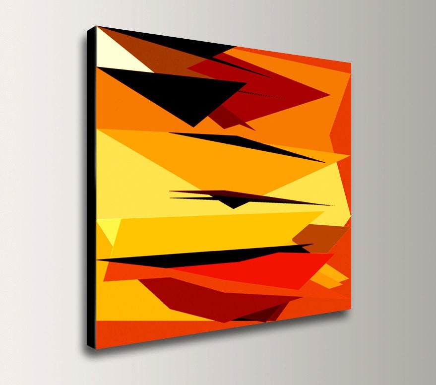 Geometric Art - 24x24 Canvas - Mid Century Modern - Red, Yellow, Orange - Abstract Art on Canvas - "Adrift"
