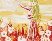Matted Print, Infertility Miscarriage art 'Phoenix' woman reaching for light in garden, original art Birth Doula Midwife OB CNM 8 x 10 Print