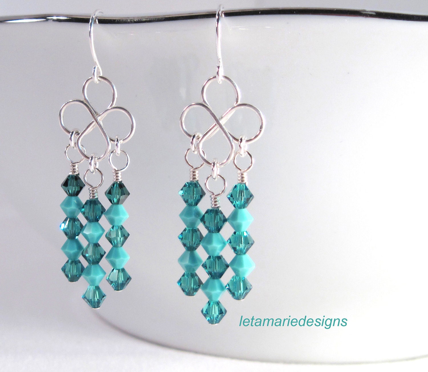 Swarovski Crystal Blue Chandelier Earrings in Sterling Silver
