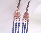 Copper Chandelier Earrings in Blue - Copper Beads- Boho - Tribal -Woman -Teen -Gift- Free Ship in US