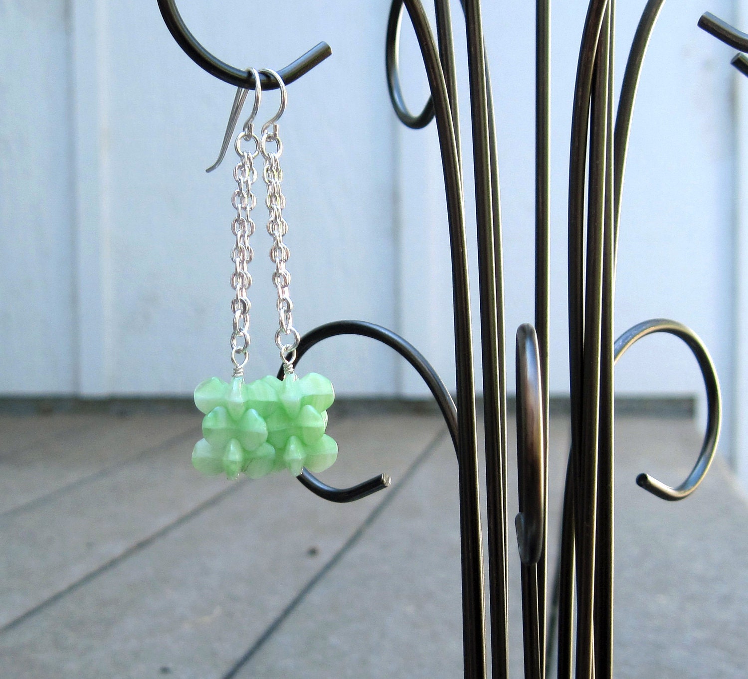 Unique Green Vintage Glass Bead Dangle Earrings-Woman-Gift