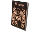Family Crest, Personalized Name Sign, CARVED, Wooden Sign, Anniversary Gift, Wedding Gift, Vintage Style, Solid Hardwood, 11 x 16 CR