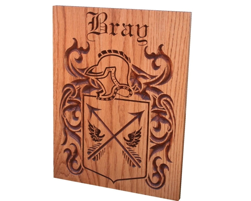Family Crest, Personalized Name Sign, CARVED, Coat of Arms, Anniversary Gift, Wedding Gift, Vintage Style, Solid Hardwood, 11x16 CR