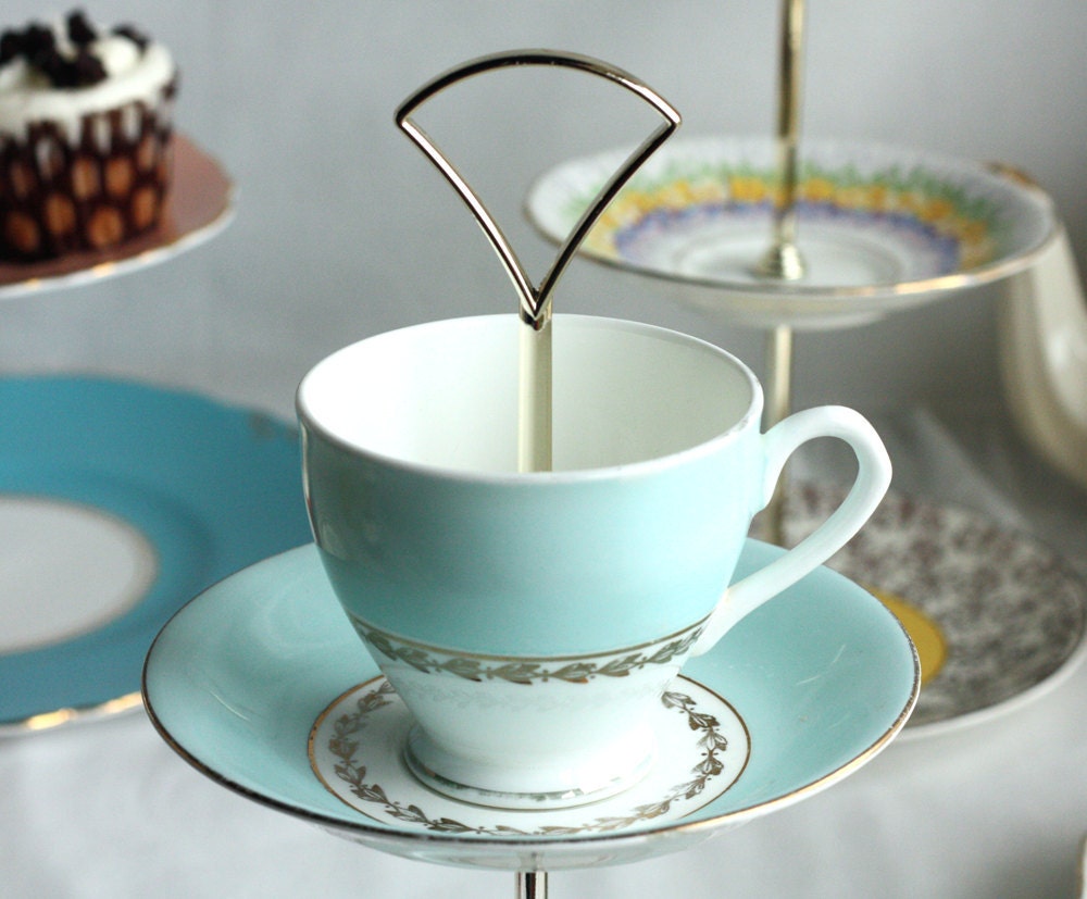 2 tier jewelry / candy / truffle stand: English bone china upcycled to make a pretty mini cake stand