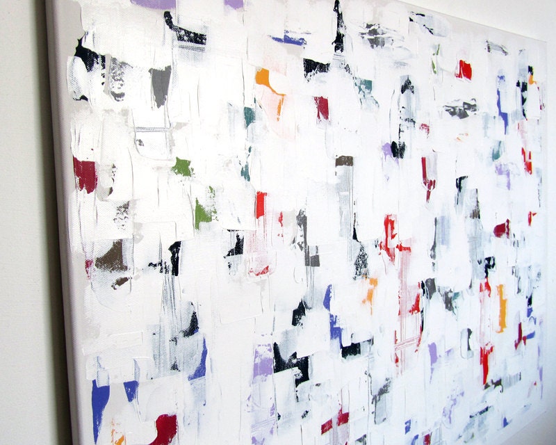 No. 39 - Modern Abstract Painting 35.5" x 27.5" on regular 3/4" depth canvas - (White and multicolour) Inspired by Spring 2012 Forecast