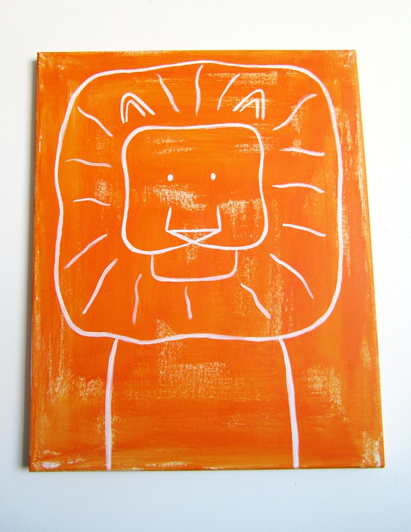 No. 0017 - Modern Kids and Nursery Art Original Painting - 16" x 20" on regular 3/4" depth canvas - The Lion