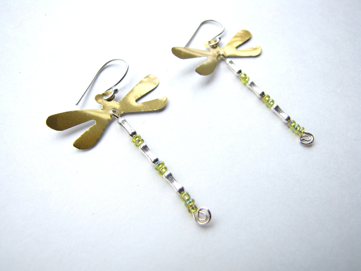 Recycled Soda Can Dragonfly Earrings in Gold and Silver