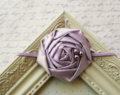 Lilac Satin Rolled Rosette headband, baby headbands, newborn headbands, purple headbands, photography prop, bridesmaids headbands