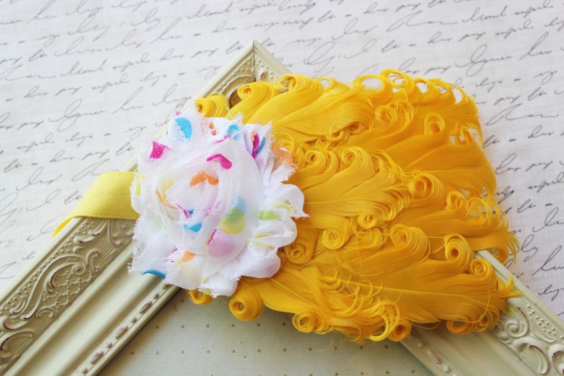 Yellow Nagorie Feather Headband, yellow nagorie feather headband, baby headbands, newborn headbands, photography prop