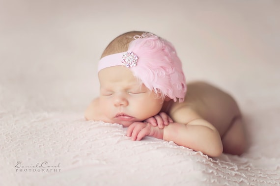 Pink Nagorie Feather Headband, baby headbands, pink headbands, newborn headbands, photography prop