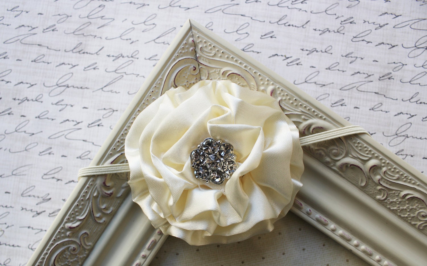 Cream, Ivory Satin flower headband, baby flower headbands, newborn headbands, photography prop