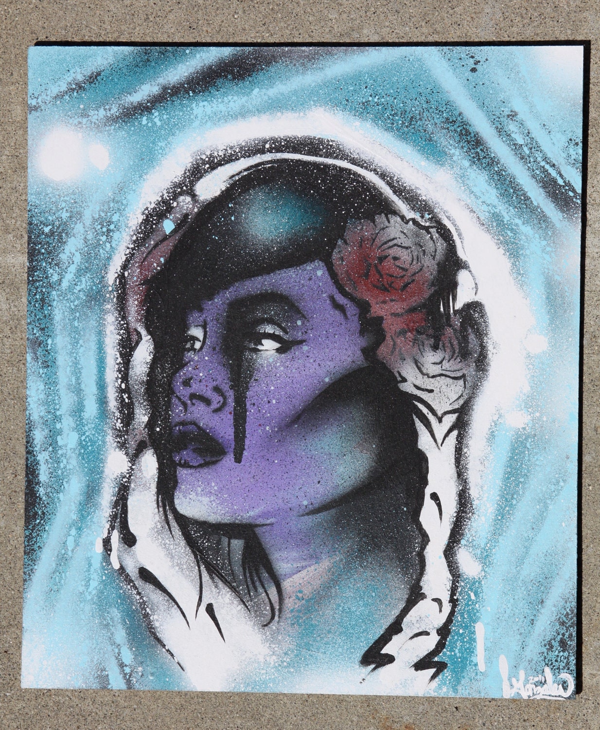 Native American Style Stencil Female Aerosol and Acrylic Painting by Adam Valentino