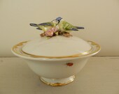 Vintage White Porcelain Dish German Designed Blue Bird Figurines Love Bird Unterweissbach Collectible Porcelain