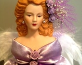 Red haired Angel -Lavender Angel Housewarming or Birthday Gift OOAK Doll Purple Girl  Free Personalization